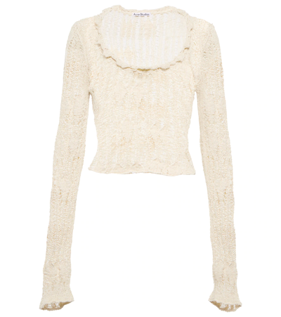 Acne Studios Open-knit Cotton-blend Top In Ivory White