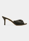 VERONICA BEARD MELLI TWIST LEATHER KITTEN-HEEL SANDALS