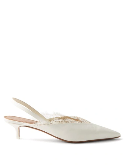 Neous Irena Lace-trimmed Crepe De Chine Slingback Pumps In Neutrals