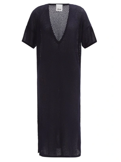 Allude Plunge-neck Cashmere-mesh Cover-up Dress In Navy