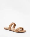 Ann Taylor Leather Ruched Flat Slide Sandals In Dominican Sand