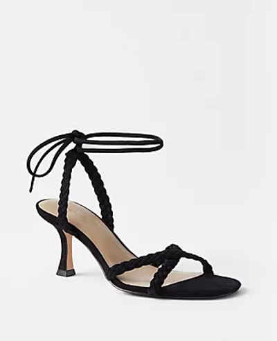 Ann Taylor Suede Braided Ankle Wrap Sandals In Black