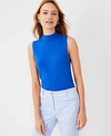 Ann Taylor Petite Ribbed Mock Neck Sweater Shell Top In Dazzling Blue