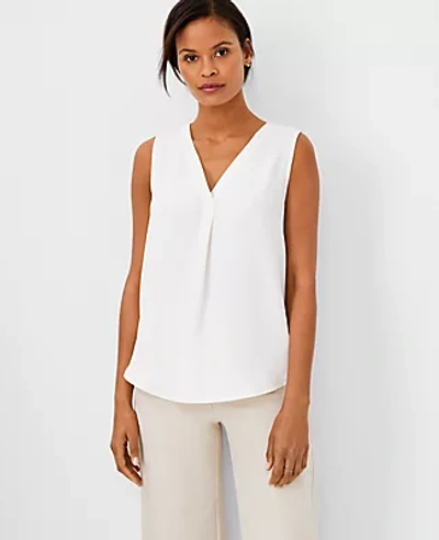 Ann Taylor Petite Mixed Media Pleat Front Top In Winter White