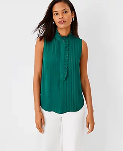 Ann Taylor Petite Ruffle Pintucked Popover Shell Top In Forest Leaves