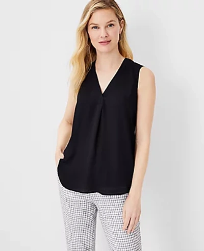Ann Taylor Mixed Media Pleat Front Top In Black