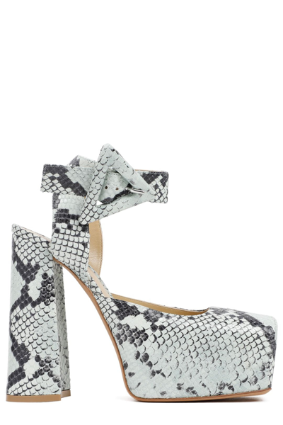 Bottega Veneta Snake-embossed Leather Platform Sandals In Dew Black