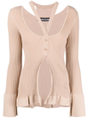 Andreädamo Cropped Ribbed-knit Cardigan In Nude