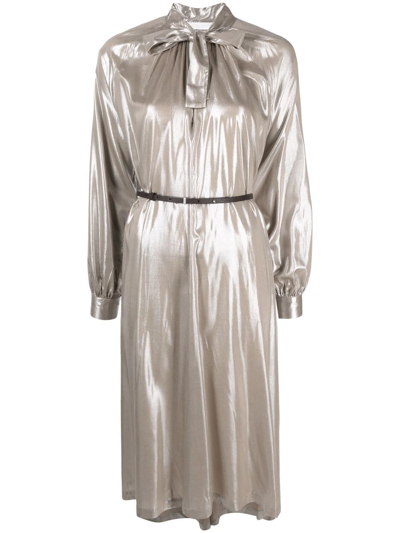 Fabiana Filippi Metallic Pussy-bow Collar Dress In Grau