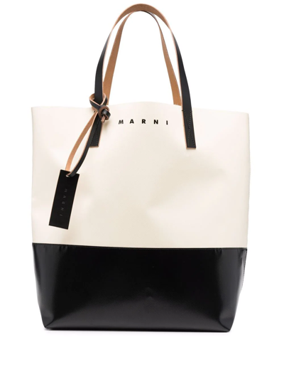 Marni Logo-print Leather Tote Bag In Nude