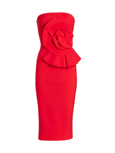 Chiara Boni La Petite Robe Hebe Strapless Ruffle Sheath Dress In Geranium