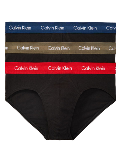 Calvin Klein 3-pack Cotton Stretch Briefs In Black Aspen Berry