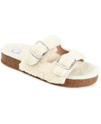 Journee Collection Delpheen Faux Shearling Footbed Sandal In Cream