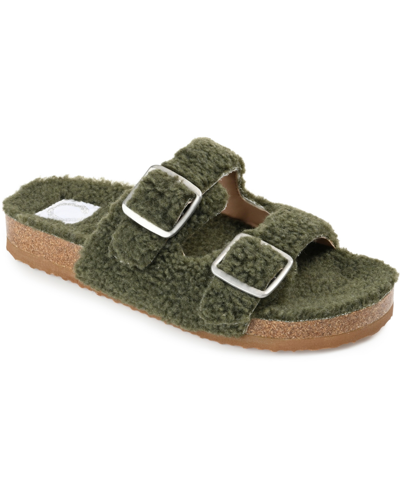 Journee Collection Delpheen Faux Shearling Footbed Sandal In Forest