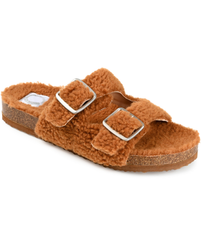 Journee Collection Delpheen Faux Shearling Footbed Sandal In Tan