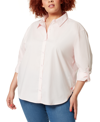 Gloria Vanderbilt Plus Size Daisy Button-down Woven Shirt In Pink Parasol