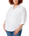 Gloria Vanderbilt Plus Size Daisy Button-down Woven Shirt In Vintage White