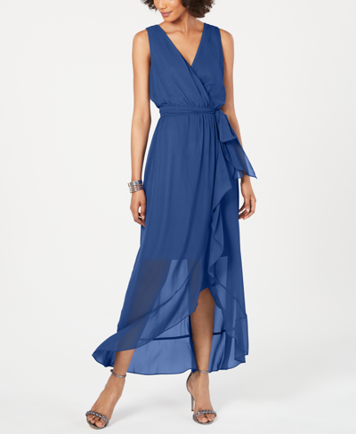 Sl Fashions Surplice High-low Maxi Dress In Blue