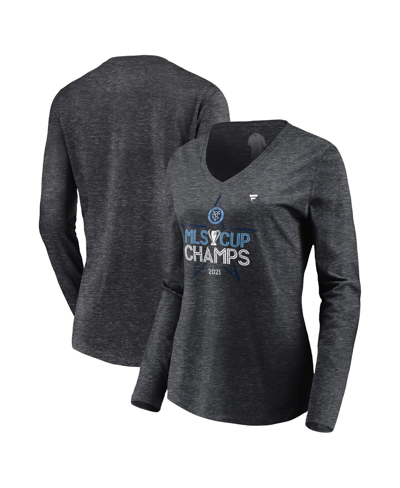 Fanatics Women's  Heathered Charcoal New York City Fc 2021 Mls Cup Champions Locker Room Long Sleeve