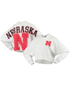 SPIRIT JERSEY WOMEN'S WHITE NEBRASKA HUSKERS RAW HEM CROPPED SPIRIT JERSEY LONG SLEEVE T-SHIRT