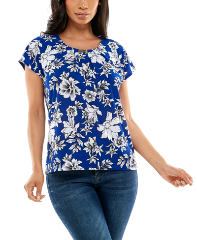 Adrienne Vittadini Women's Dolman Sleeve Top With Curved Bar In Yoko Floral