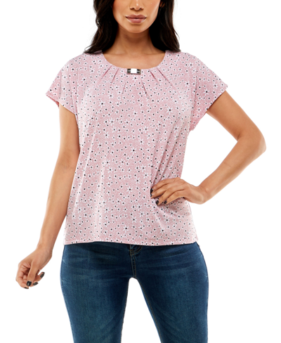 Adrienne Vittadini Women's Dolman Sleeve Top With Curved Bar In Darling Daisy