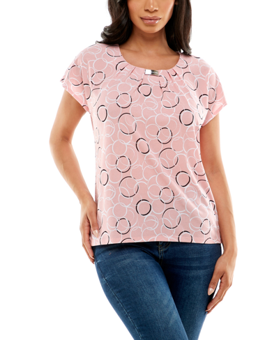 Adrienne Vittadini Women's Dolman Sleeve Top With Curved Bar In Raindrop Dots Pale Mauve
