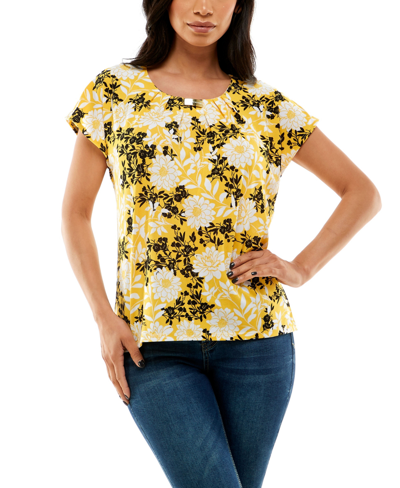 Adrienne Vittadini Women's Dolman Sleeve Top With Curved Bar In Forever Flower