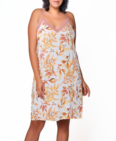 Icollection Ellie Plus Size Soft Rayon And Lace Chemise In Pink