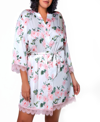 Icollection Willow Plus Size Satin With Lace Robe In Multi