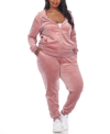 White Mark Plus Size Velour Tracksuit Loungewear 2pc Set In Pink