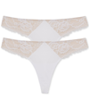 Skarlett Blue Women's Minx No-show Comfortable Lace Thong 2 Pack In White/nylon