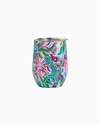Stainless Steel Stemless Wine Tumbler With Clear Acrylic Lid, Silicone Seal, And Updated Side Closur Women's Stainless Steel Wine Travel Tumbler In Turquoise, Golden Hour - Lilly Pulitzer In Turquoise In Pink