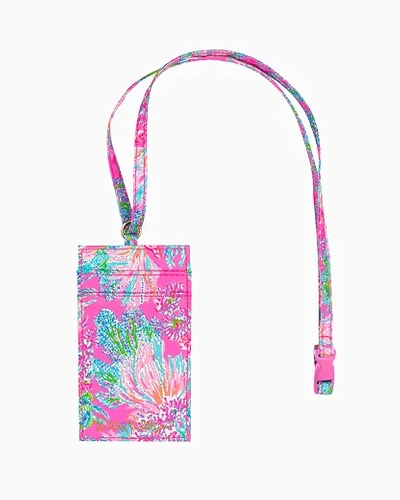 Printed Id Lanyard With Gold Accents, Clear Vinyl Window On Front And 2 Card Slots On Back. Id Holde Id Lanyard In Prosecco Pink Seaing Things