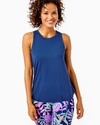 Luxletic High Neck Tank With Shirt Tail Hem. Upf 50+ Anti-bacterial, Partially Plant-based Fabric Wi Upf 50+ Luxletic Westley Tank Top In Oyster Bay Navy