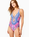 One-piece Swimsuit With Ring Detail. Moderate Coverage. Features: Plunge Neck, Removable, Soft Cups, Ester One-piece Swimsuit In Pink Isle Last Bud Not Least Engineered One Piece