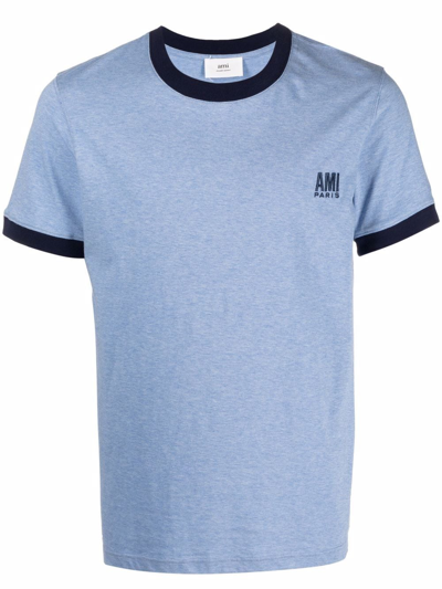 Ami Alexandre Mattiussi Logo-embroidered Cotton-jersey T-shirt In Blue