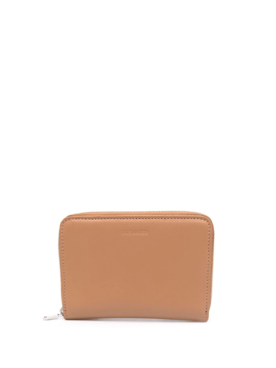 Jil Sander Zip-around Leather Wallet In Braun