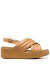 Camper Misia Leather Wedge Sandals In Brown
