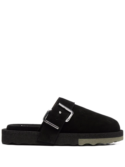 Off-white Sponge Buckle-embellished Slippers In Black Leather