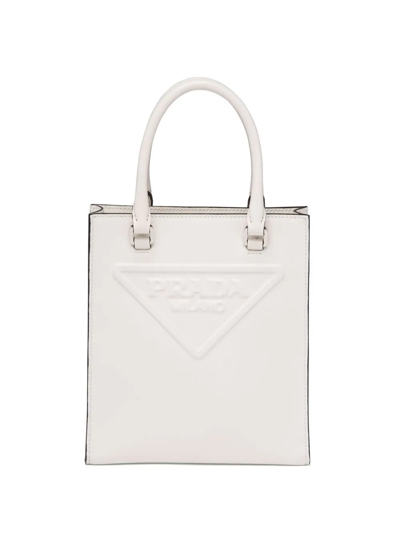 Prada Logo-embossed Tote Bag In White