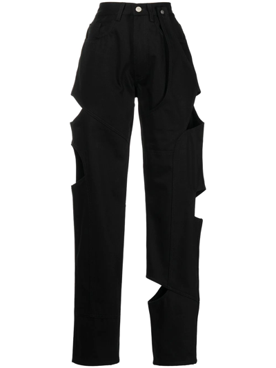 Heliot Emil Asymmetric Cut-out Straight Leg Jeans In Schwarz