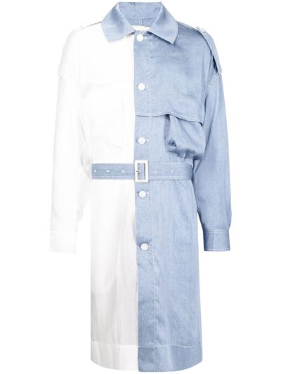 Feng Chen Wang Two-tone Belted Trench Coat In Blau