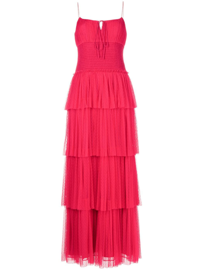 Monique Lhuillier Tiered Sleeveless Maxi Dress In Rosa