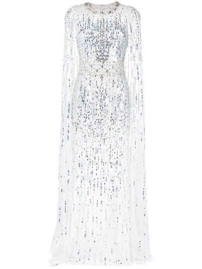 Jenny Packham Women's Embellished Sheer Cape Gown In Pale Powder Blue