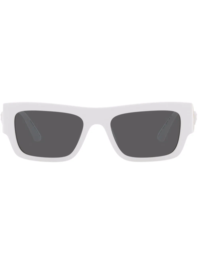 Versace Logo-plaque Rectangular Sunglasses In White Smoke
