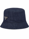 PRADA TRIANGLE-LOGO DENIM BUCKET HAT