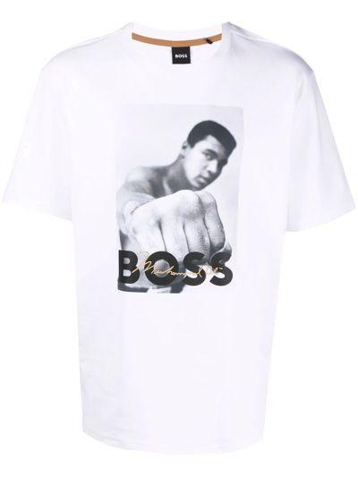 Hugo Boss Interlock-cotton T-shirt With Muhammad Ali Graphic In White