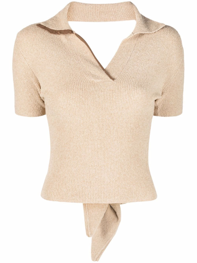 Jacquemus Open-back Knitted Polo Top In Beige