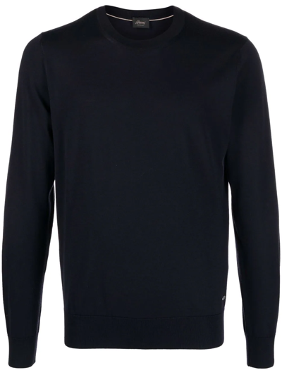 Brioni Crew-neck Long-sleeve Jumper In Blau